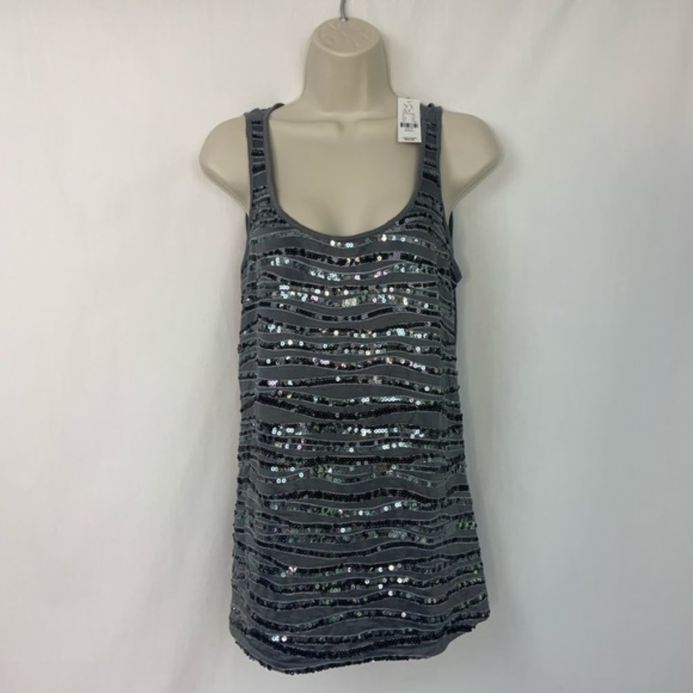 NWT New York & C Tank Top S Striped Sequin Grey